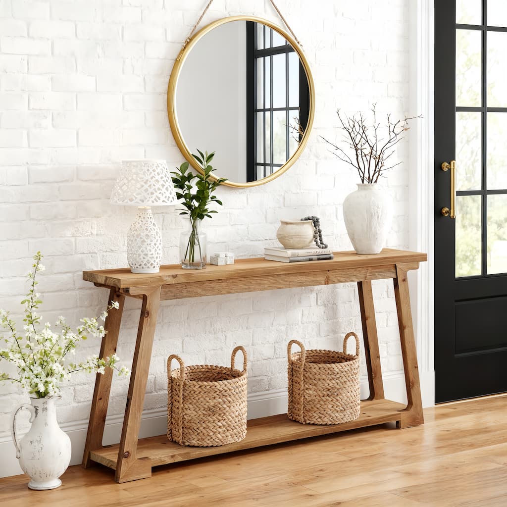 2-Tier Narrow Solid Wood Sofa Table For Entryway
