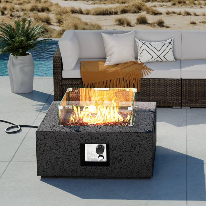 Square Outdoor Patio Propane Firepit with Wind Guard - Grey