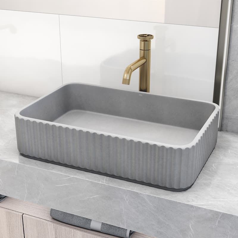 VIGO Windsor 21"L x 14"W Concrete Vessel Sink and Cass 12"H Faucet Set