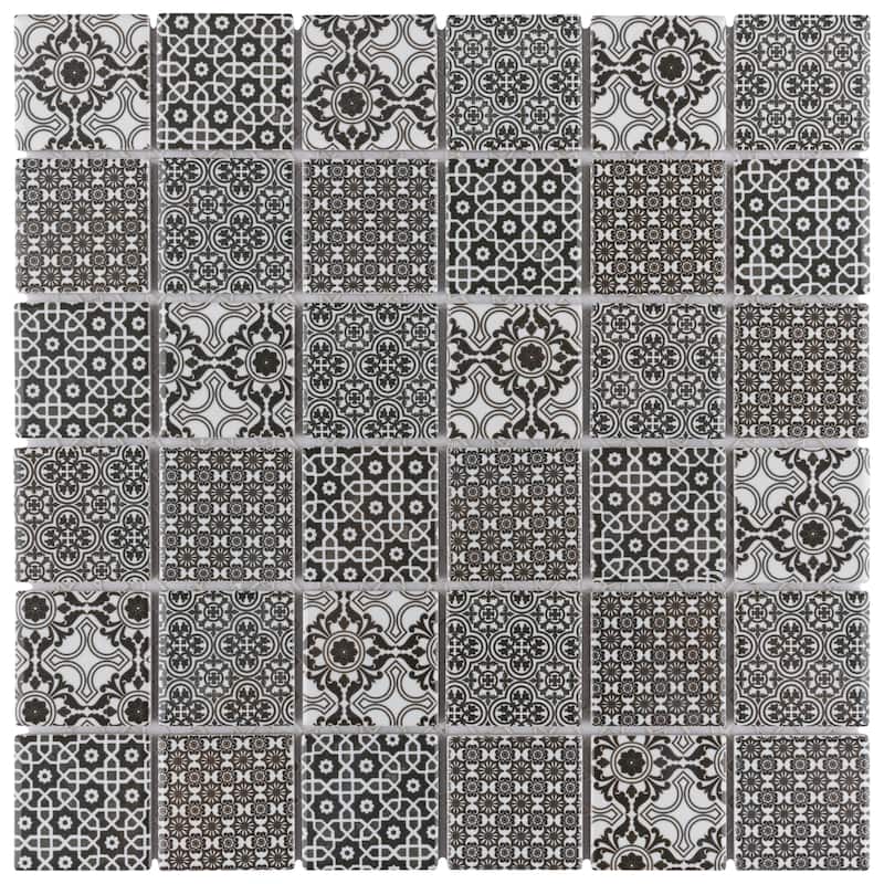 Merola Tile Classico 2" Square Black 11-3/4" x 11-3/4" Porcelain Mosaic Floor and Wall Tile