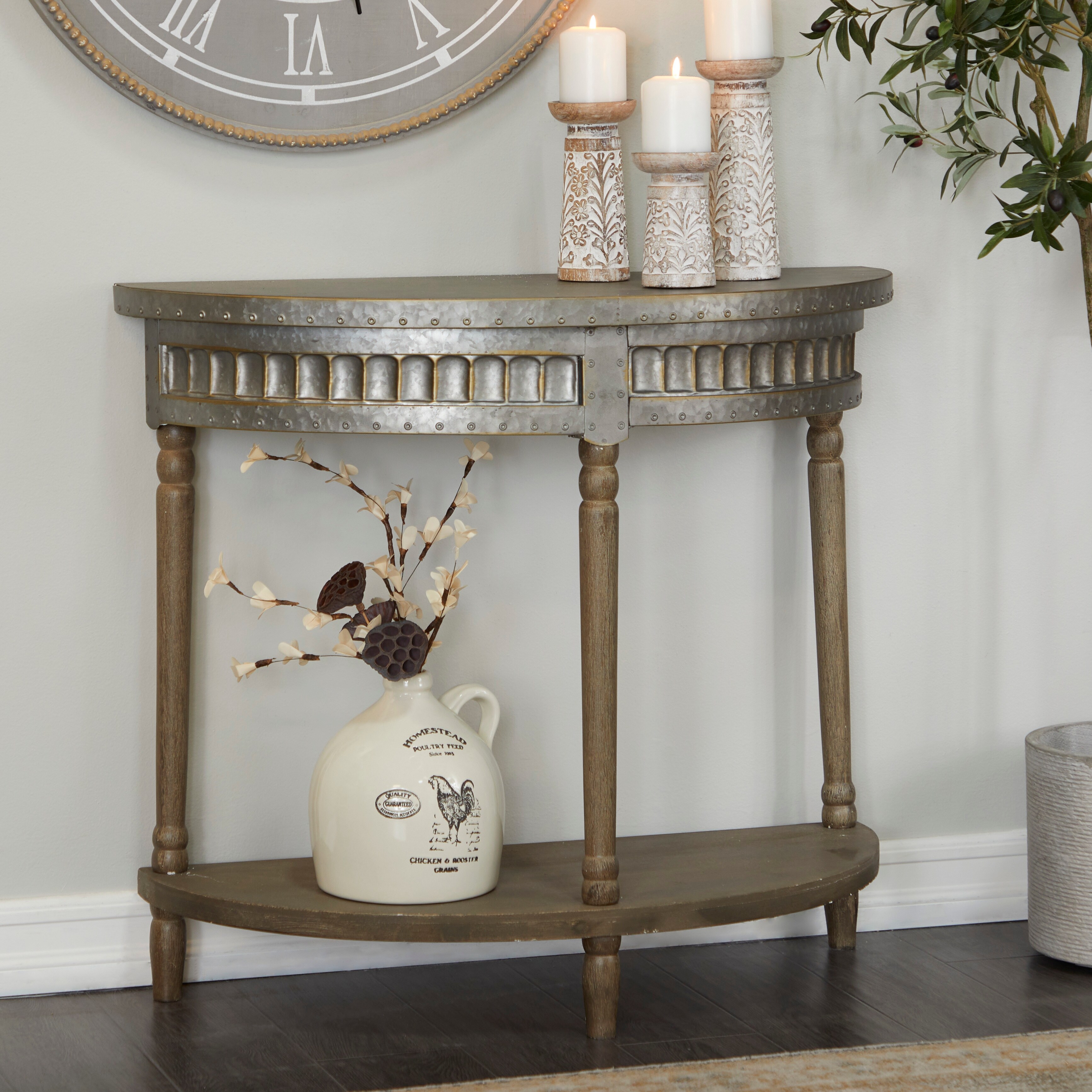 Beige Metal Half Moon 1 Shelf Console Table On Sale Bed Bath