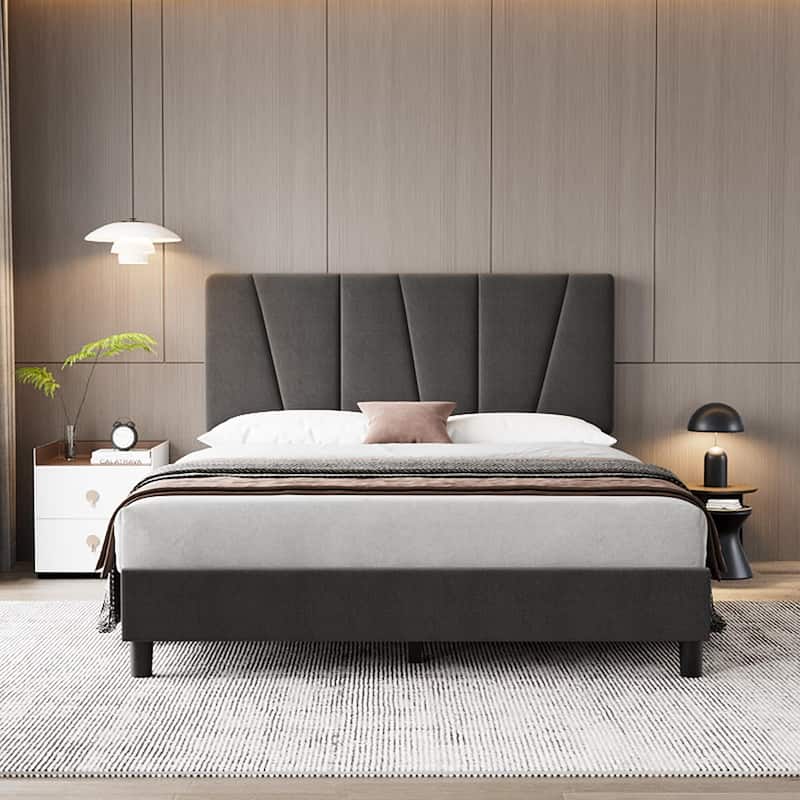 Bed Frame with Adjustable Headboard - Grey - King