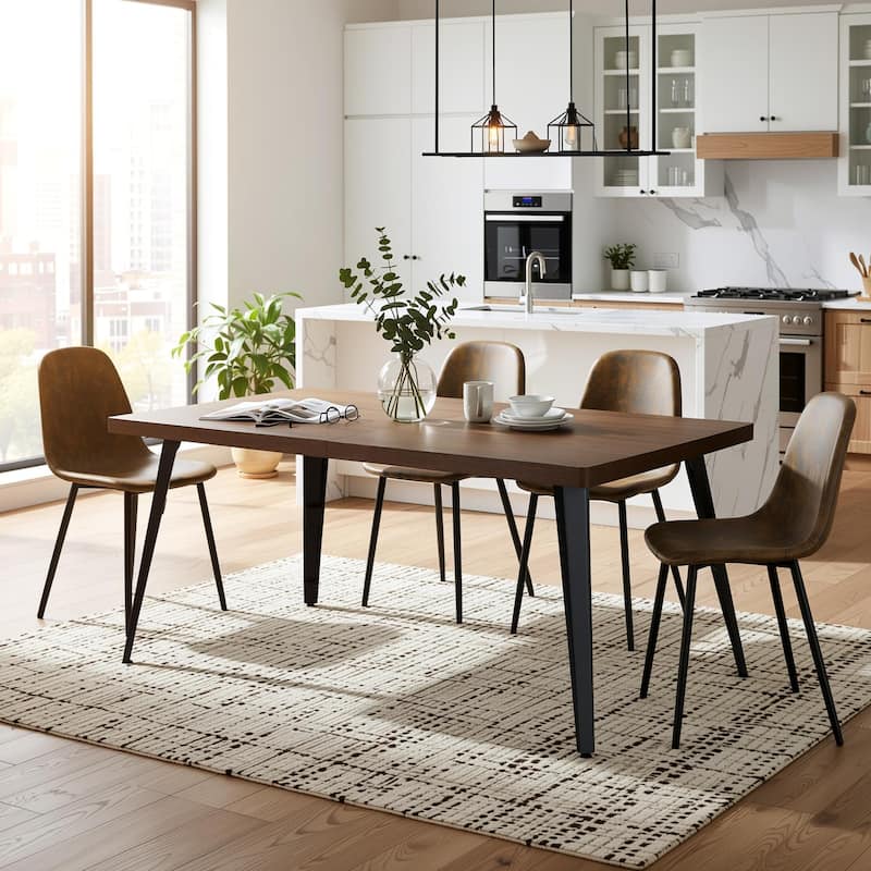 Homy Casa 7PCS Dining Set, Dark Brown Table and 6 Suede Upholstered Chairs - Brown