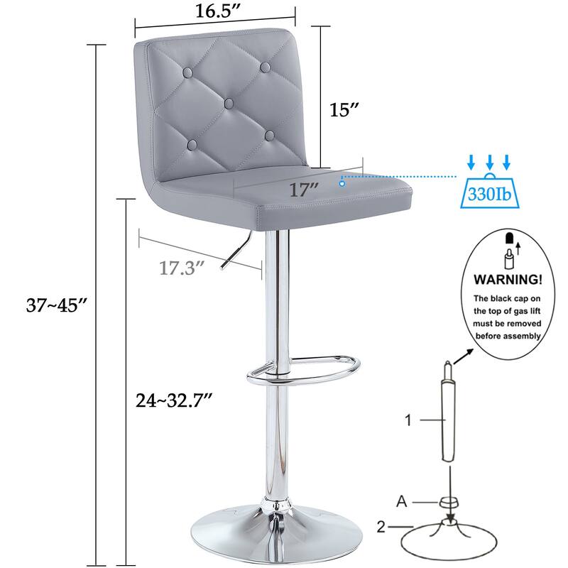 VECELO Bar Stools Set of 2 Armless Adjustable Swivel Modern PU Leather Button Barstools Four Colors are Available