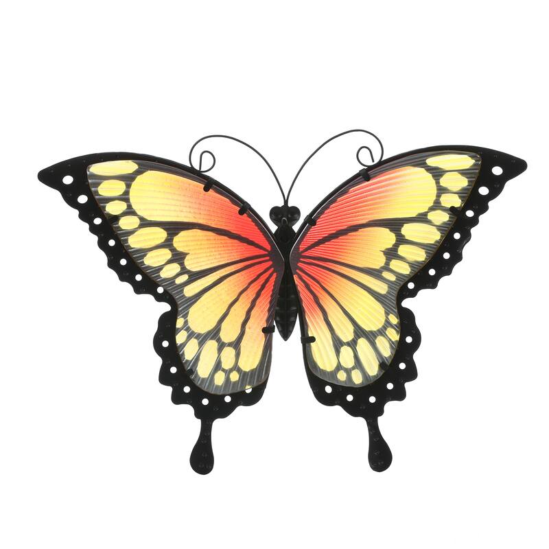 Orange and Yellow Butterfly Metal and Glass Outdoor Wall Decor