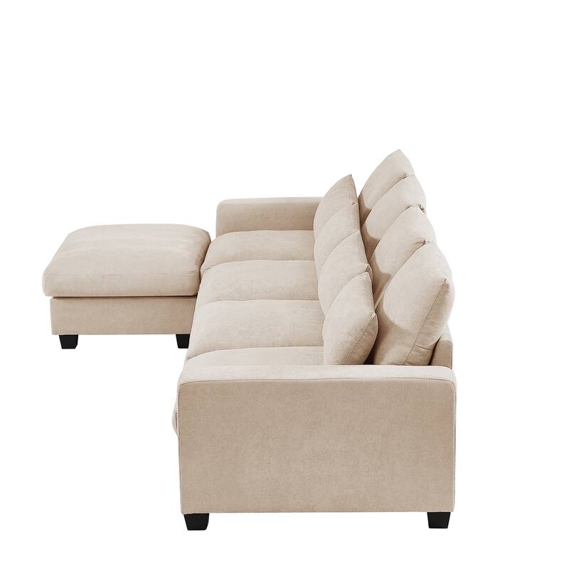 Spacious 5-Seater Sofa Chaise with Removable Cushions and Pillow Set for Home Comfort