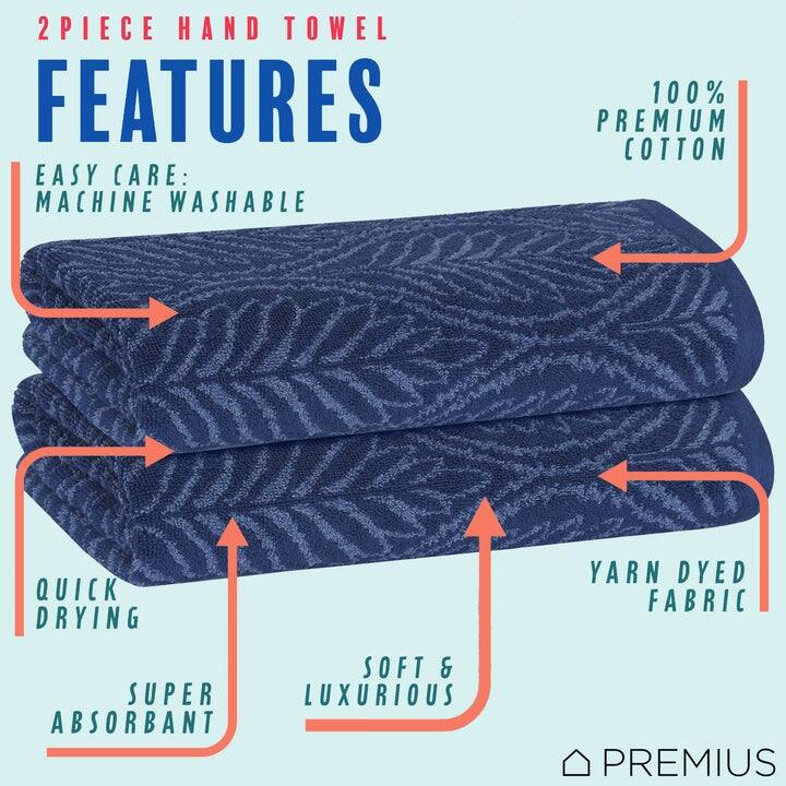 PREMIUS 2 Pack Leaf 100% Cotton Yarn Dyed Hand Towel, 16x28 Inches - 16x28 Inches