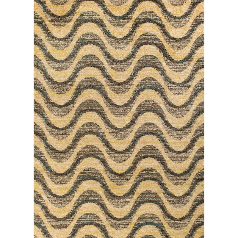 Domani Catalonia Modern Grey/Sand Geometric Wave Area Rug - 7'10" x 11'2" - Natural