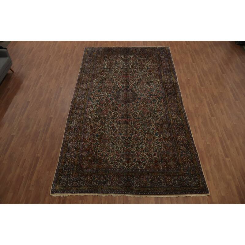 Hand Knotted Oriental 100% Wool Carpet Traditional Floral Beige & Ivories Kerman Area Rug - 15' 2'' X 8' 6''