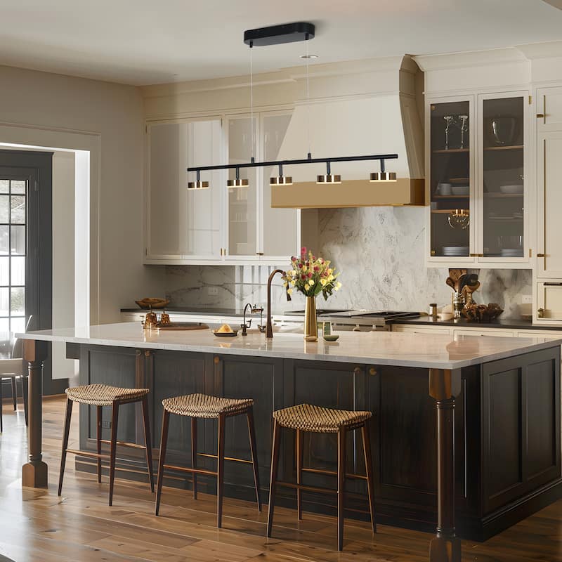 Modern Minimalist 3/5-Light Black Gold LED Chandelier Linear Kitchen Island Pendant Lights for Dining Room