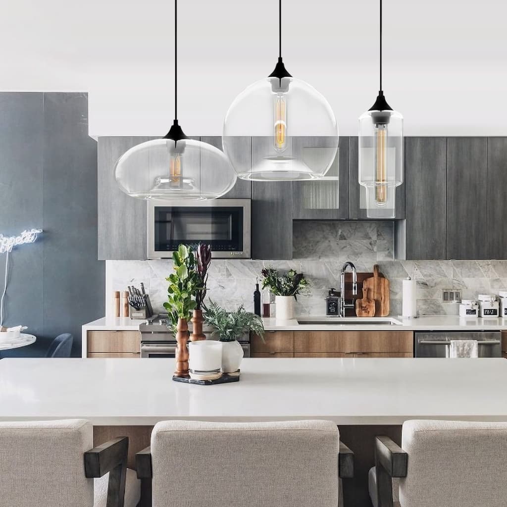 3-Light Modern Black Pendant Light Linear Cluster Clear Glass Globe Bubble Chandelier - 27.5 in. W x 78.8 in. H