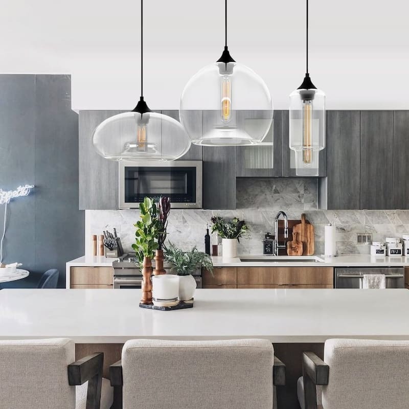 3-Light Modern Black Pendant Light Linear Cluster Clear Glass Globe Bubble Chandelier - 27.5 in. W x 78.8 in. H