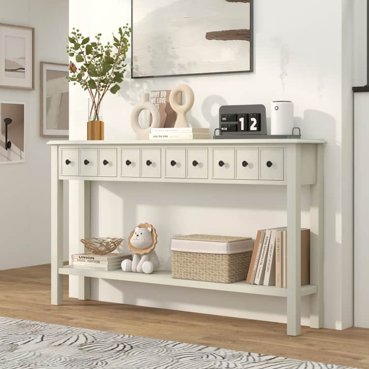 60 Inch Long Sofa Table with 4 Drawers and Open Shelf for Living Room - 60" x 11" x 34.5"
