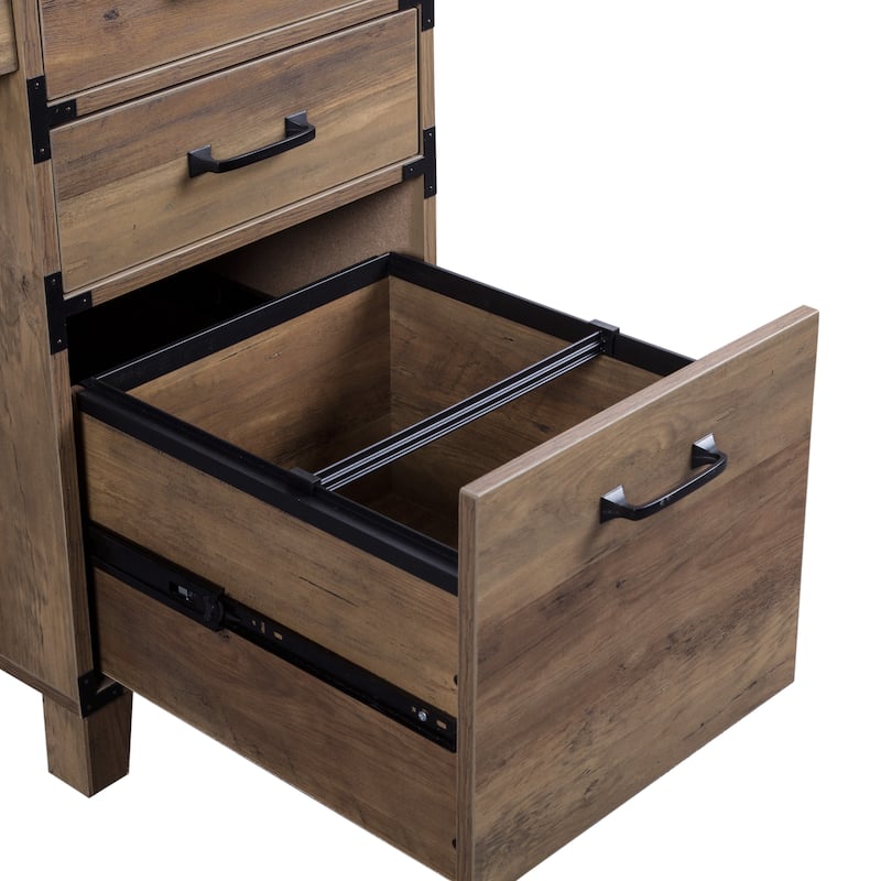 HomeRoots 59" Natural Wood Executive Desk With Five Drawers