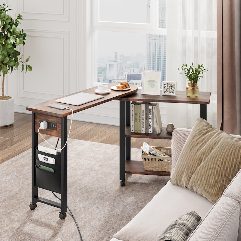 End Table Rotating Sofa Side Table with Charging Station
