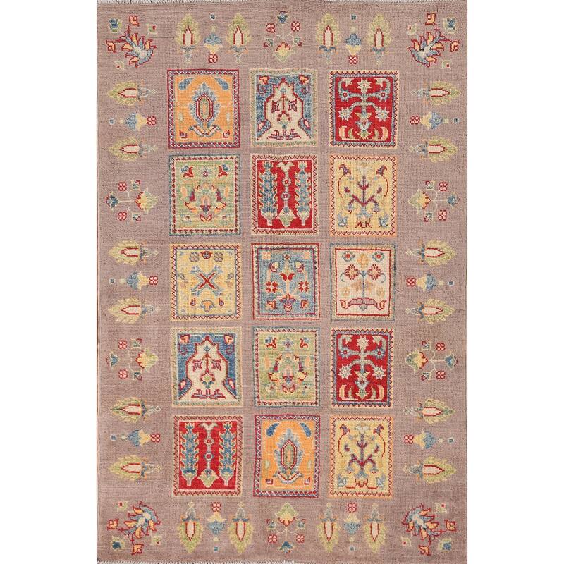 Garden Design Kazak Oriental Accent Rug Hand-Knotted Wool Carpet - 3'2" x 4'11"