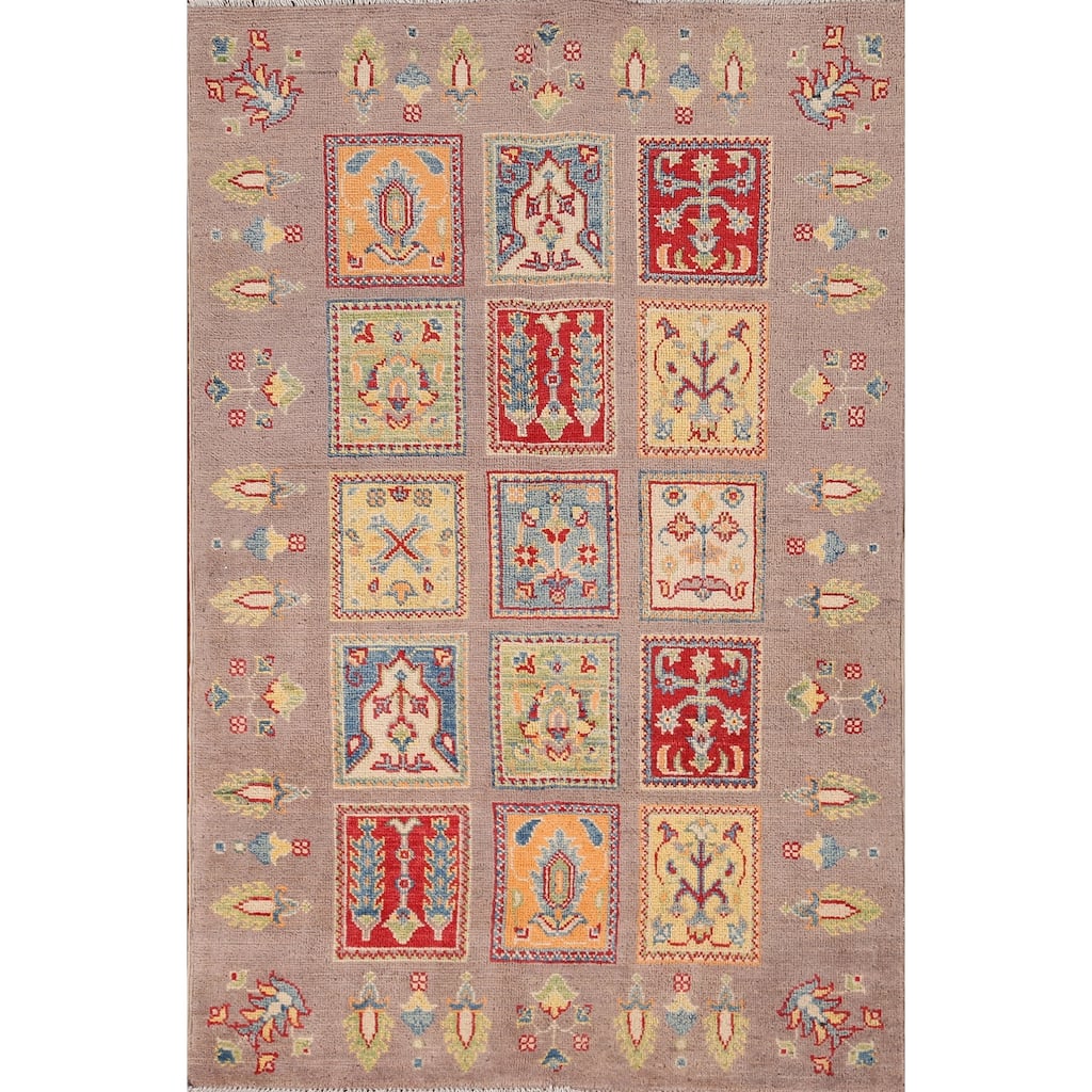 Garden Design Kazak Oriental Accent Rug Hand-Knotted Wool Carpet - 3'2" x 4'11"