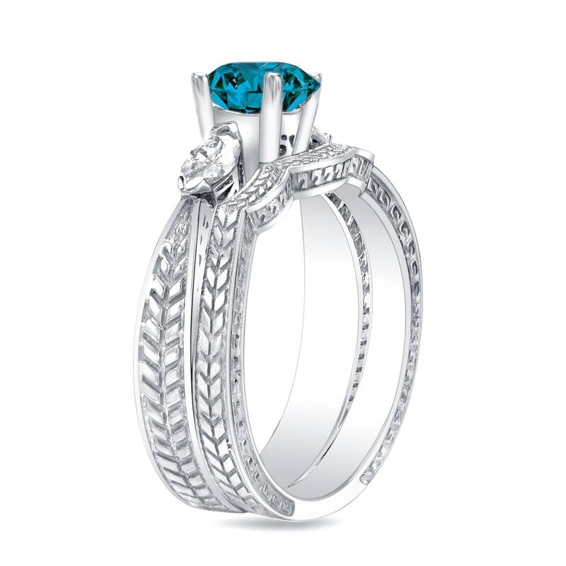 Auriya 14k Gold 4/5ctw Blue Diamond 3-stone Engagement Ring Set