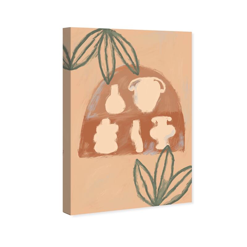 Wynwood Studio Canvas Floral and Botanical Shelf for Pottery Brown and Peach Rustic Wall Art Canvas Print