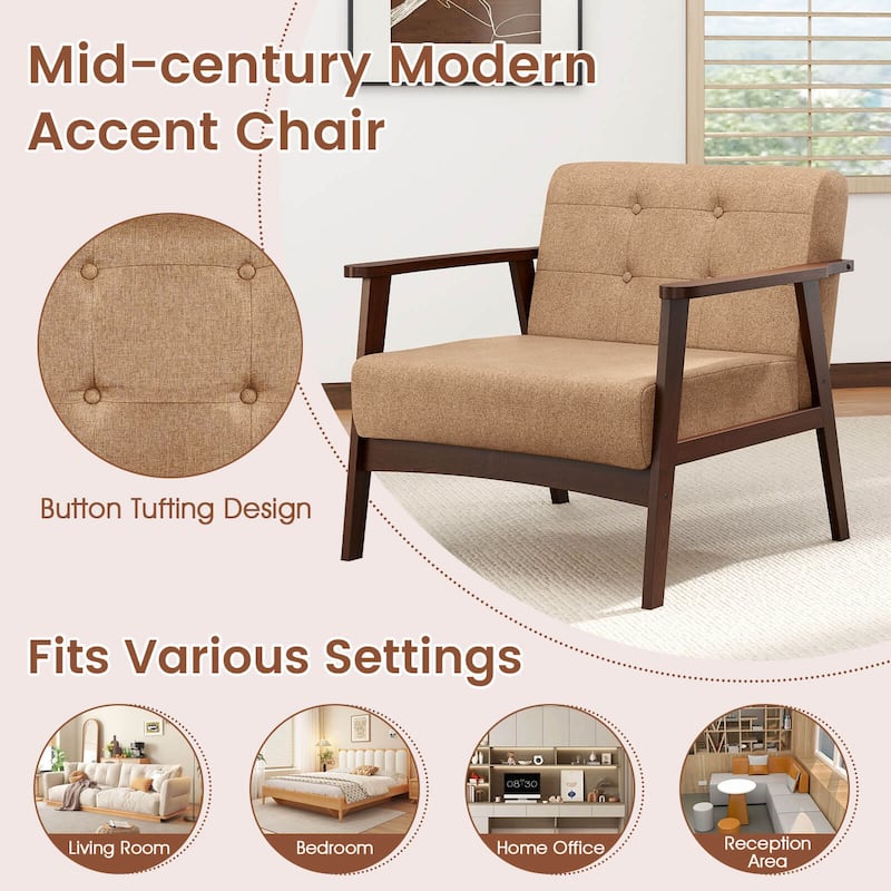 Costway 2PCS Accent Chair Button Tufted Mid-century Modern Lounge - See Details
