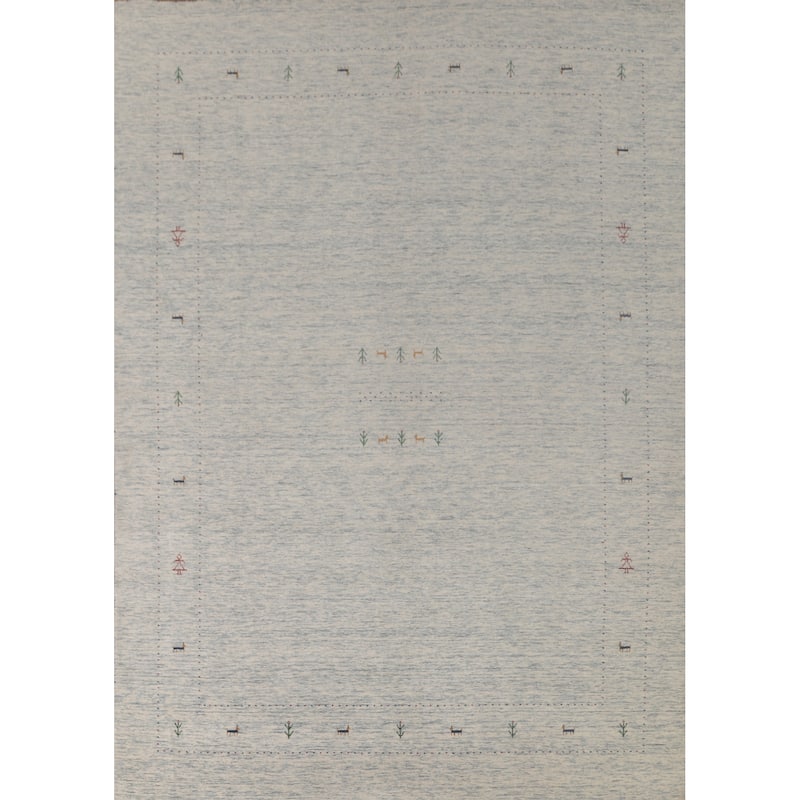 Tribal Beige Gabbeh Area Rug Hand-Knotted Wool Carpet - 9'0"x 11'7"
