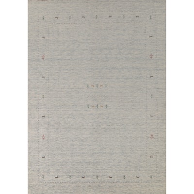 Tribal Beige Gabbeh Area Rug Hand-Knotted Wool Carpet - 9'0"x 11'7"