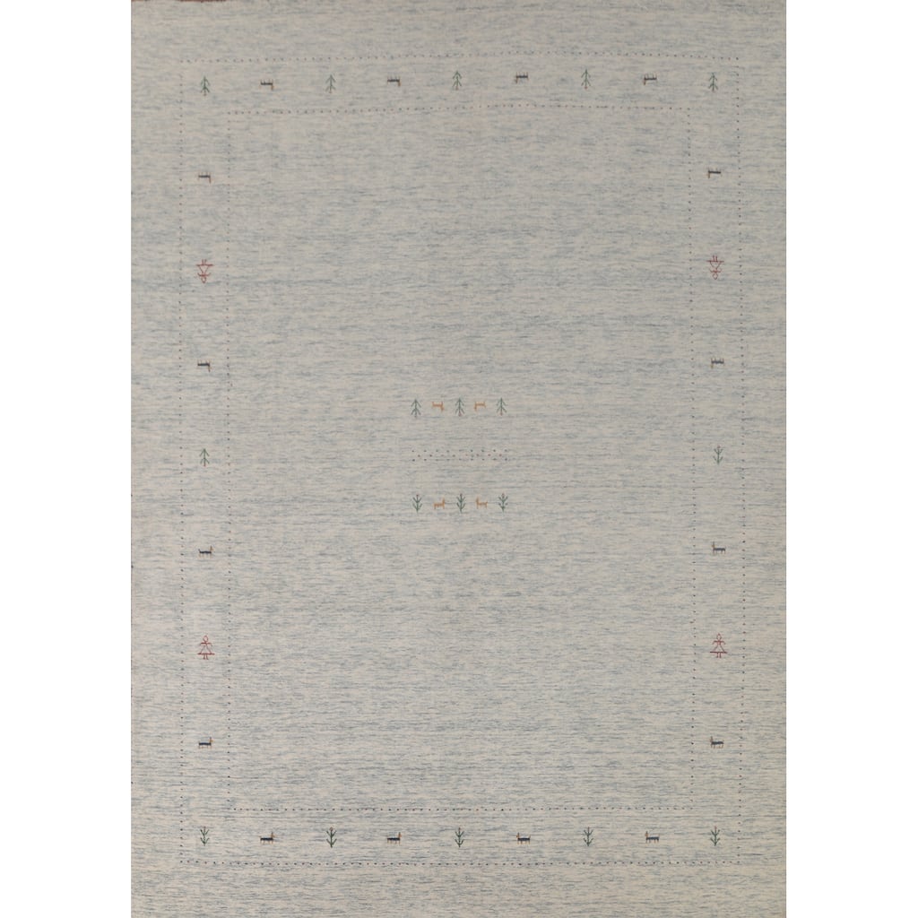 Tribal Beige Gabbeh Area Rug Hand-Knotted Wool Carpet - 9'0"x 11'7"