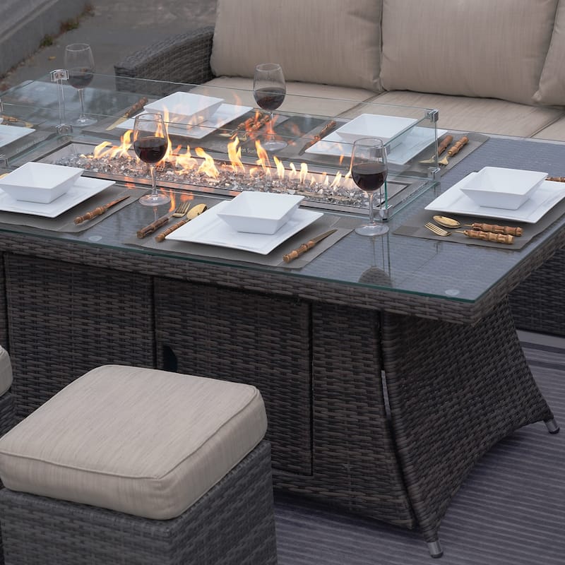 Morden Wicker/ Steel 7-piece Outdoor Conversation Firepit Dining Sets