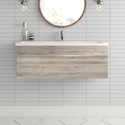 Trough Collection 42" Wall Mount Cultured Marble Top Bathroom Vanity with Sink and Drawer