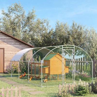 Silver Galvanized Steel Chicken Coop with Powder-Coated Mesh and Lockable Door Large Outdoor Run
