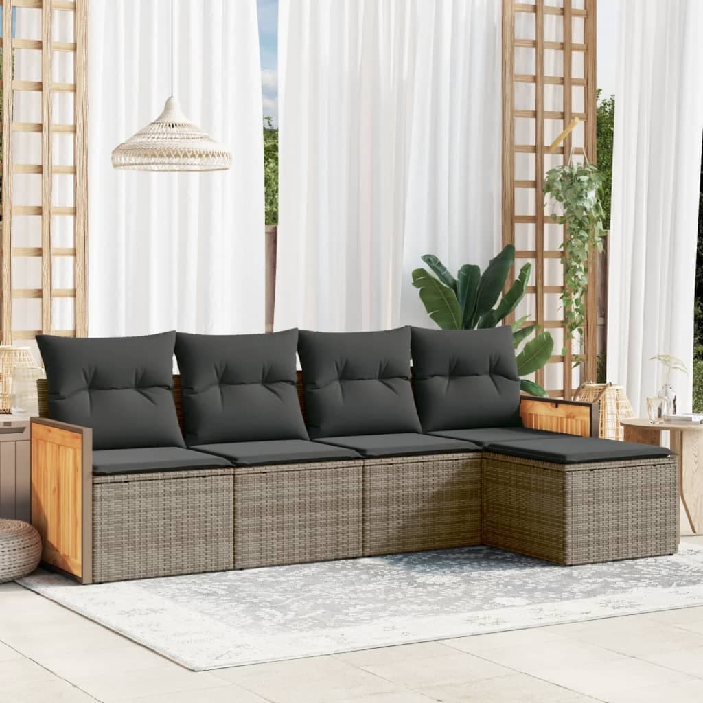 vidaXL Garden Sofa Set Grey PE rattan 5 Piece Set Modular
