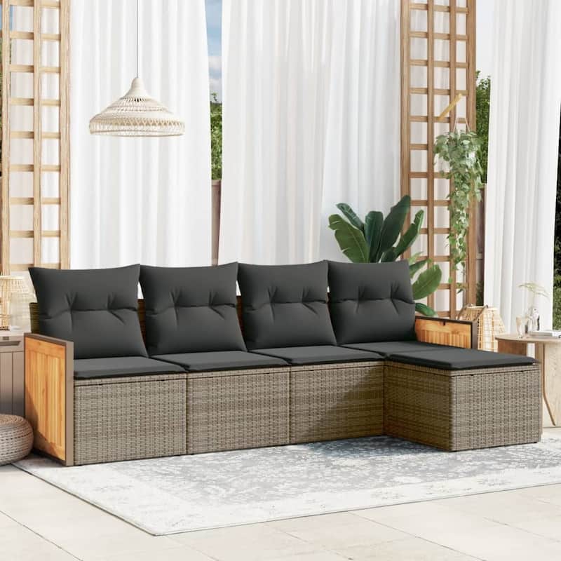 vidaXL Garden Sofa Set Grey PE rattan 5 Piece Set Modular - 21.7 x 21.7 x 14.6 in.
