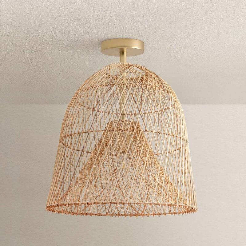 Santa Barbara Rattan Flush Mount - Rattan Natural Handwoven Ceiling Light for Living Room or Hallway in Modern, Farmhouse Style