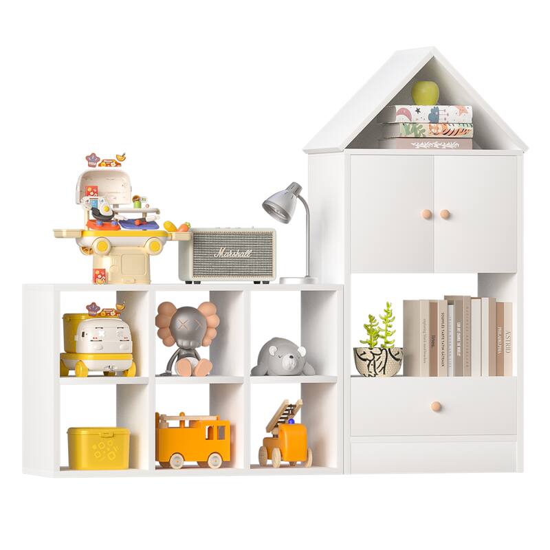 Versatile Children's Bookshelf with House-Shaped Design, Multi-Functional Storage for Books and Toys - White