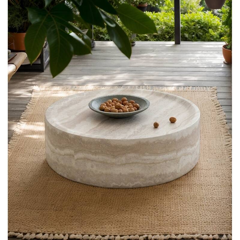 39.37''Modern Round Tea Faux Travertine Textured Table No Need Assembly