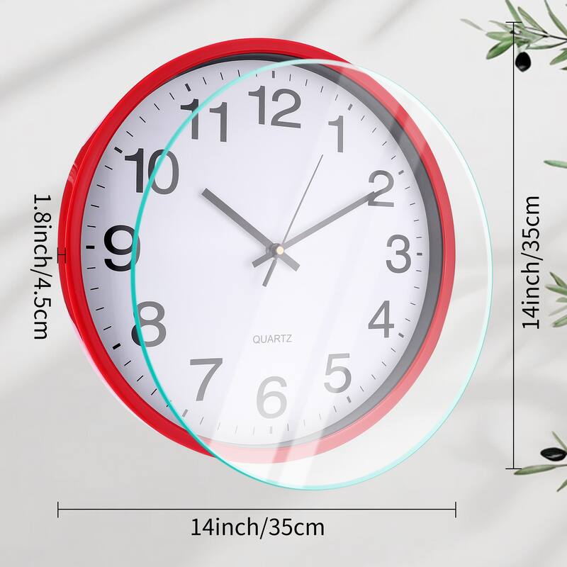 Simple Wall Clock, Big Number, Silent Non-Ticking Modern Battery Operated Clocks, for Office, Home, Bedroom 14x14x1.8 Inch