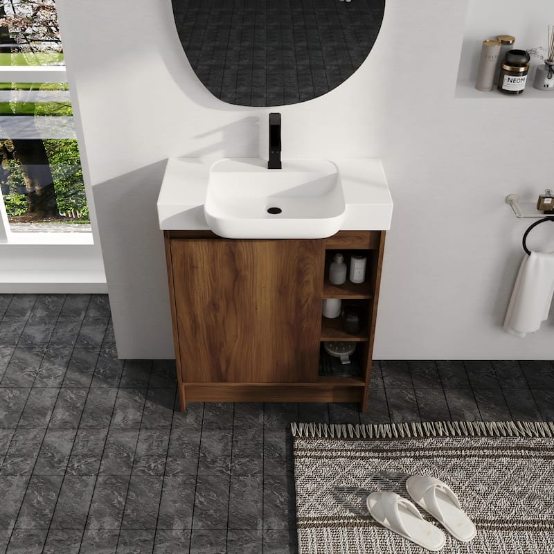 Malwee 28" FreeStanding Bathroom Vanity with Sink, Small Floor Stand Bathroom Vanity with Ceramic Sink and Soft Close Door