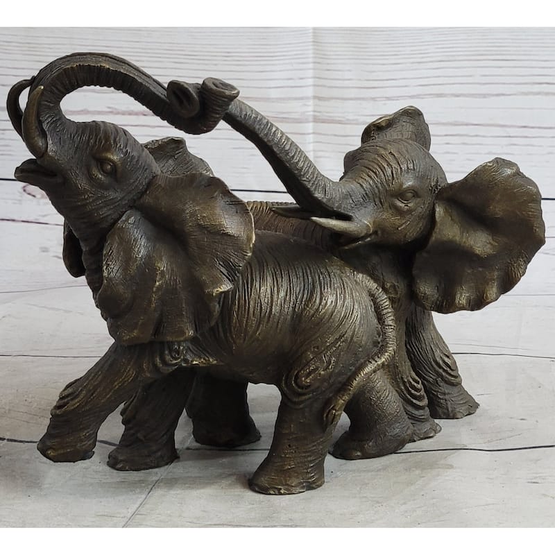 Baby Elephants Playing Hot Cast Bronze Metal Figurine Sculpture Statue Decor