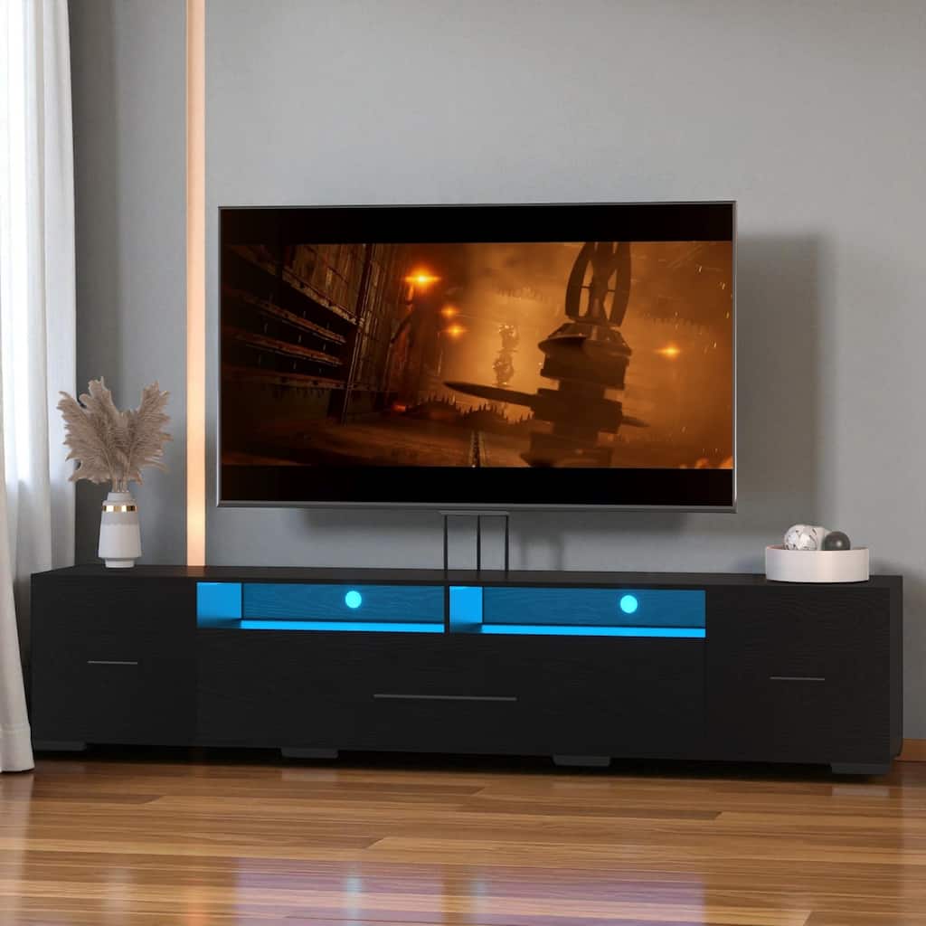 83" Modern LED TV Stand for 80 Inch TV, RGB Entertainment Console with APP & Remote Control, Storage Cabinets