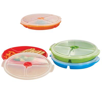 Divided Microwave Plates with Lids - Set of 4 - 9.500 x 9.380 x 5.250