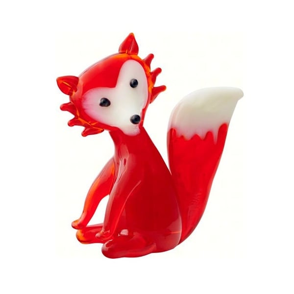 4" Red and White Fox Glass Figurine Decoration - N/A