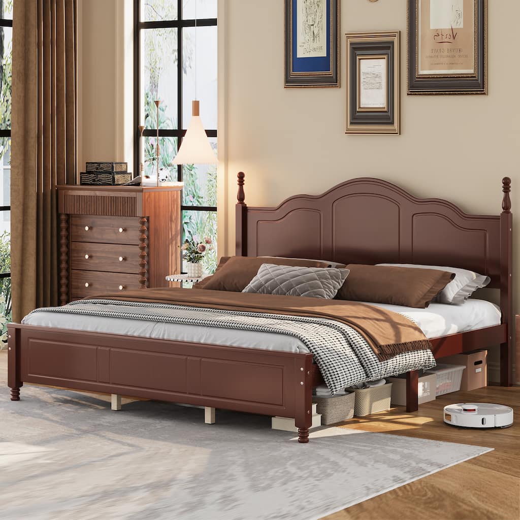 Platform Bed Frame with Retro Wave Headboard, Wooden Slat Support