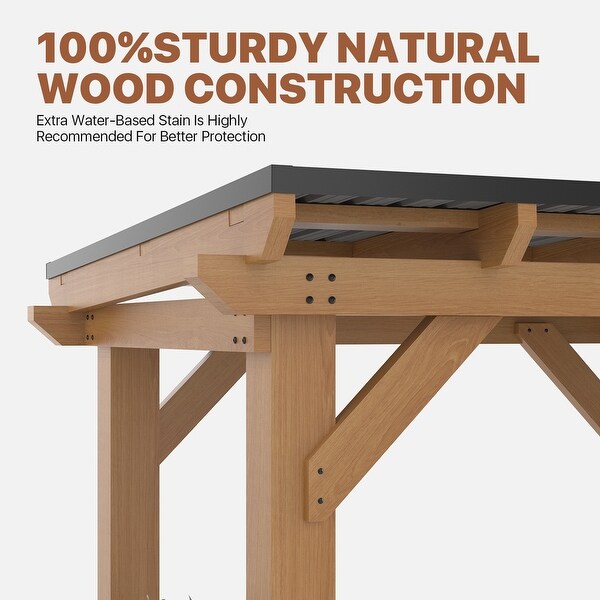 AOXUN 8x5ft Cedar Wood Grill Gazebo Outdoor with Steel Roof - On