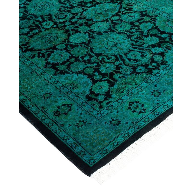 Overton Hand Knotted Wool Vintage Inspired Modern Contemporary Overdyed Green Runner Rug - 2' 7" x 9' 8"