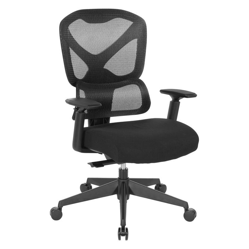 High Back in Black Mesh and Seat with Adjustable Arms - Black w/fabric seat