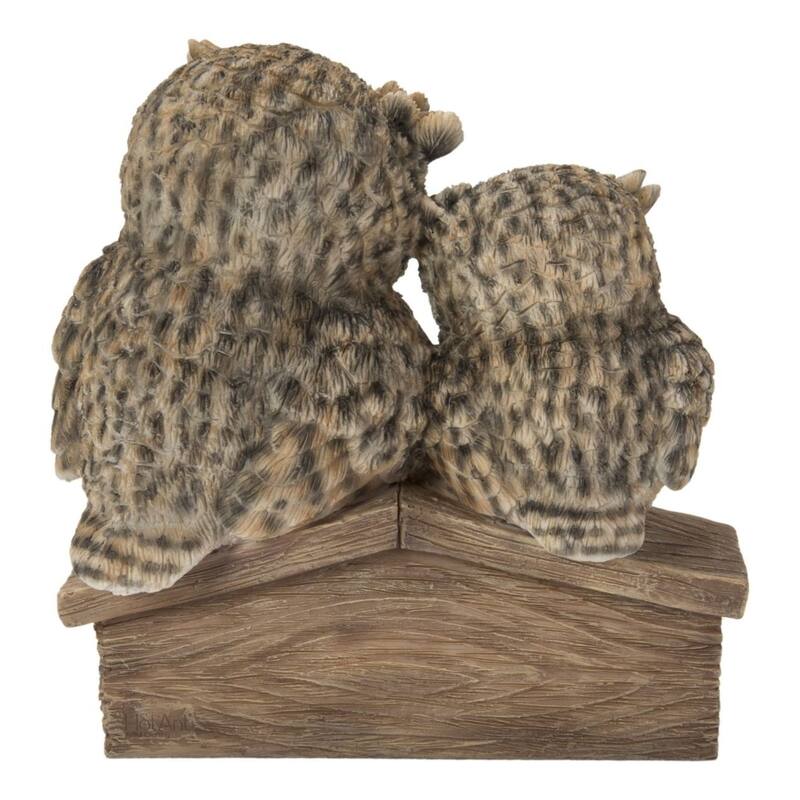 6.25" Brown Mother & Baby Owl with Welcome Sign Outdoor Garden Statue