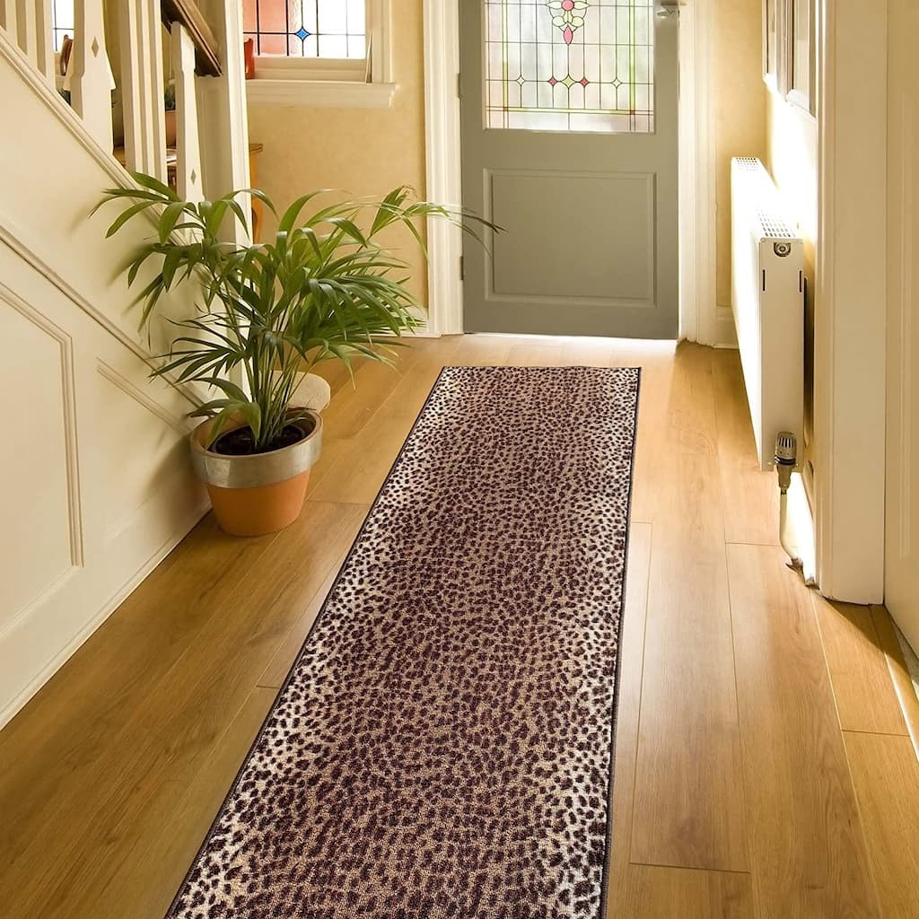 Custom Size Leopard Design Non-Slip 31 Inches Wide Hallway Runner Rug