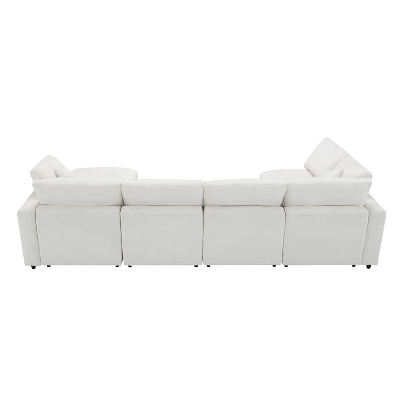 Beige 130" Chenille Cloud Upholstered Modular U-Shaped Sleeper Sectional Sofa, 6-Piece Free Combination with Removable Ottoman
