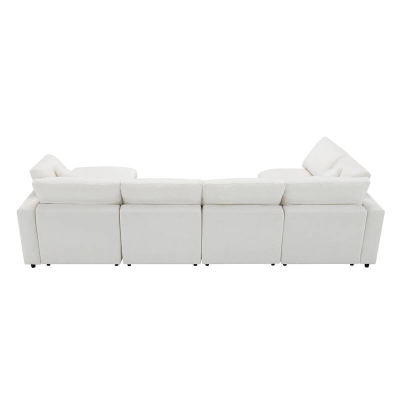 Oversized Chenille Sectional Sofa Bed, Modular 6 Seater Cloud Sofa with Ottoman, Convertible U Shaped Sleeper Sofa with Pillow