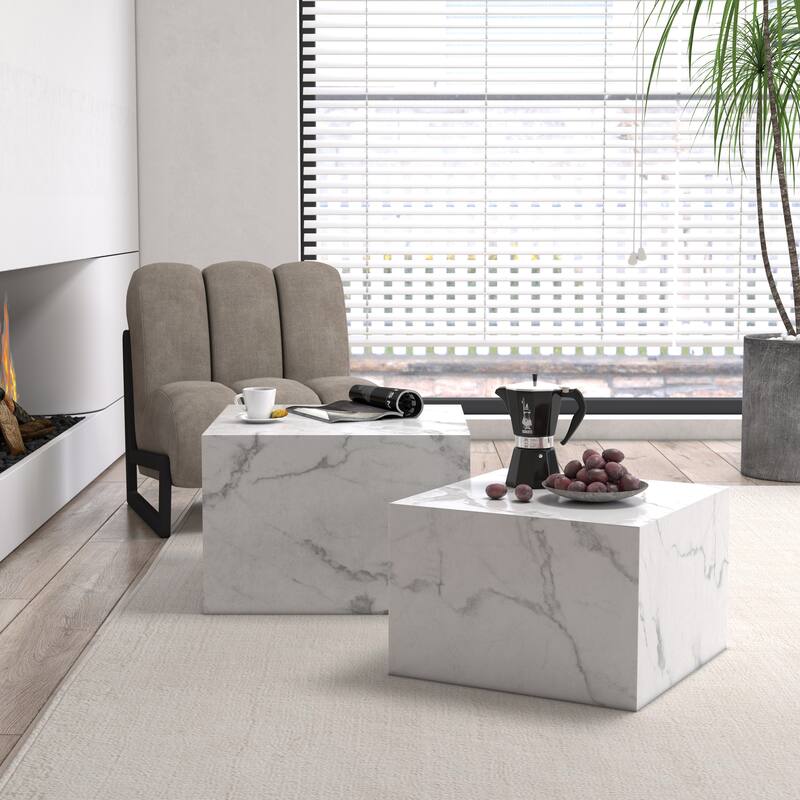 Caffoz Modern Square Faux Marble Nesting Coffee Tables - Set of 2